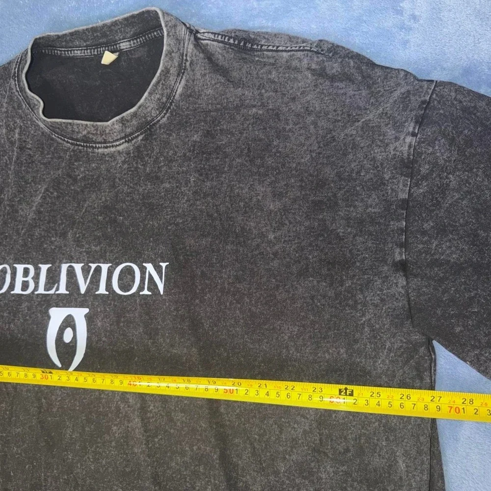 Oblivion black & gray t-shirt with white text and logo